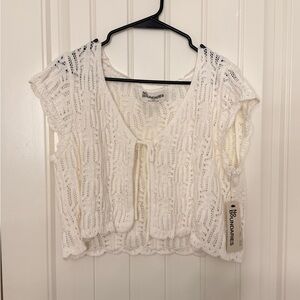 No Boundaries Women's Cream Crochet Crop Top